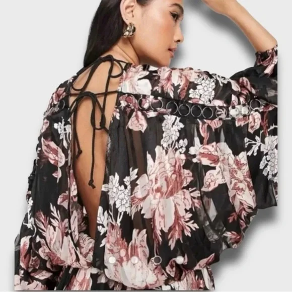 ASOS- NWOT Floral Black and Pink Women's Dress - Picture 2 of 3